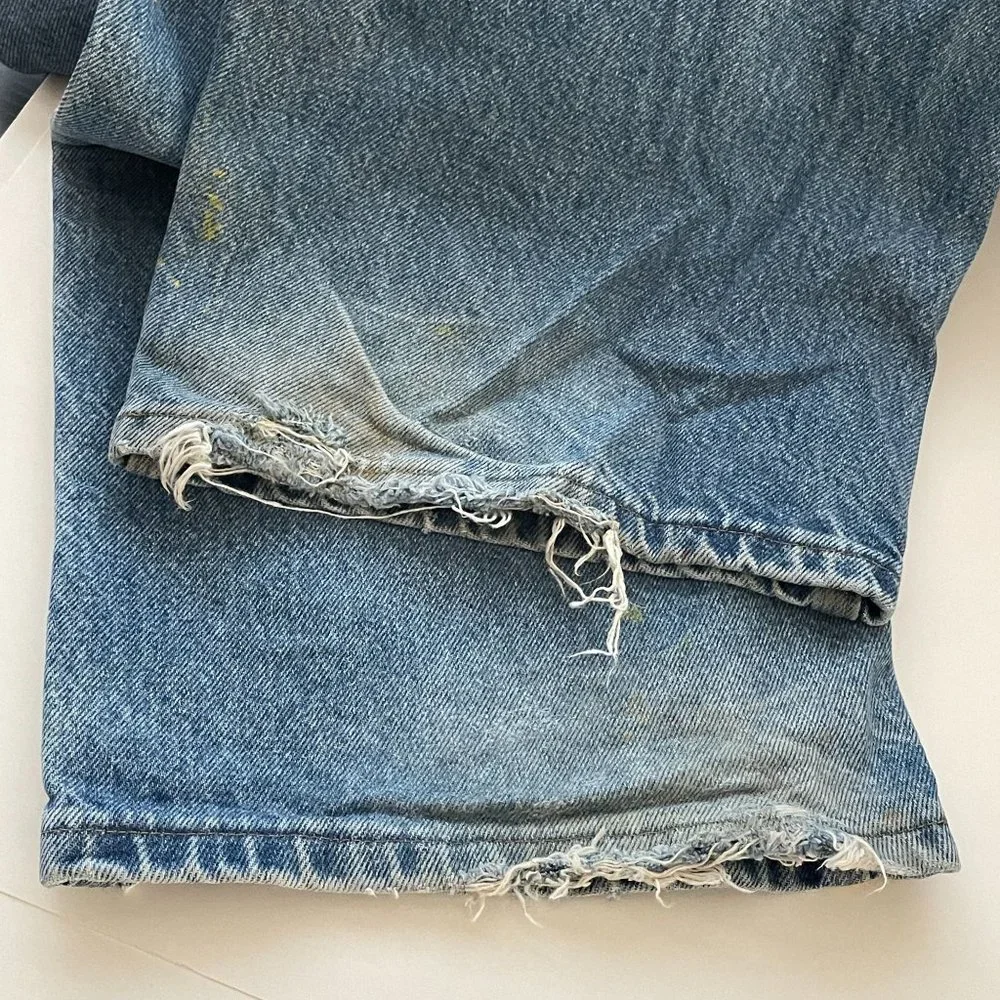 Carhartt Jeans Double Front Knee Washed Logger Denim Distressed Paint Grunge